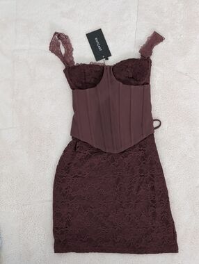 Outcast Burgundy Lace Corset Mini Dress with Structured Bodice